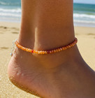 Dainty Red Aventurine Beaded 2mm Gemstone Anklet Healing Summer Women Gift