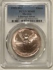 1995 Mo Mexico Silver Onza Libertad Pcgs Ms68 Lavender Toned 500k Mintage