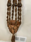 Vtg 70s Hanging Plant Macrame Holder 65    Rope Jute Wooden Beads W   Pots