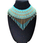 Huichol Mexican Beaded  Necklace Gold And Turquoise Beaded In A Classic Statemen