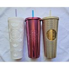 Lot Of 3 Starbucks 24 Oz Tumblers W straw Cold Cup Venti Rare Collectable