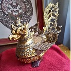 Rare Antique Handmade Burmese Hintha Bird-shaped Ornate Betel Gold Lacquered Box