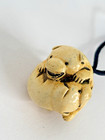 Vintage Netsuke Two Dog Pendant Necklace On Black Cord
