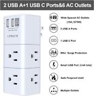 6 Outlet Extender Surge Protector  Multi Plug Outlet With 3 Usb Ports  Rotating 