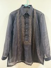 Black On  simus Long-sleeved Barong Tagalog Featuring Intricate Beige Embroidery 