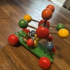 Vintage Kouvalias Wooden Wood Pull Toy Train Wheels Bell Balls Colorful Toddler