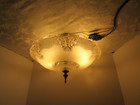 Vtg Semi Flush Glass Shade Ceiling Lamp Fixture Embossed Thomas Industries 14   W