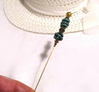 Hatpin With Venetian Green Glass And Rhinestones On Old Brass Finish -  hatpins