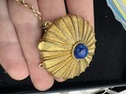 Vintage Estee Lauder Gold Tone Blue Stone Powder Compact 2   
