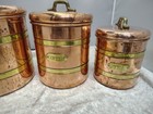 Vintage Solid Copper   Brass Kitchen Canister Set 4 Pc Flour Sugar Coffee Tea
