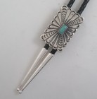 Rectangular Sterling Silver   Turquoise Radiant Stamped Southwestern Bolo Tie
