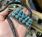 Morenci Turquoise Navajo Handmade Sterling Silver Mens Bolo Tie