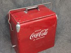 Vintage Drink Red Coca Cola Cooler Icebox Metal Action Mfg 1950 s  With Video 