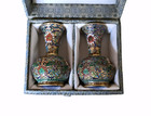 Vintage Chinese Miniature Cloisonne Vases Pair 2  D 3 25  H