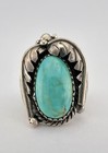 Vtg Navajo Sterling Silver Royston Turquoise Stamped Double Feather Ring 18 6g