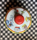 Vintage Ohio Art Spinning Top Toy Tin Litho Circus Animal Train Red Knob Usa