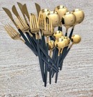 72 Piece Black And Gold Stainless Steel Silverware Set
