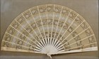 Framed Antique 19th C  Victorian Large Lace Folding Hand Fan With Carved Sticks