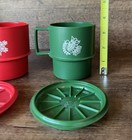 Vtg Tupperware Christmas Coffee Mugs Cups Coasters lids Red Green Dove Snowflake