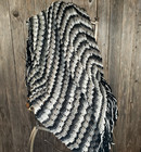 New Black White Gray Multi Handmade Knitted Afghan Throw Blanket Hand Knit Gift