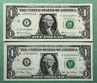  1 Dollar Bill Star Note Error Replacement Matching Pair Fancy Serial Number      