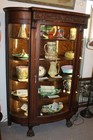 Antique Oak Curved Glass China Cabinet     Large Carved Claw Feet