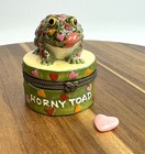 Porcelain Hinged Trinket Box Horny Toad With Pink Heart