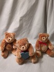 Vintage 1986 Eden Toys Miniature Jointed Teddy Bear Trio Lot Red Brown Bow Heart