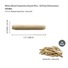 Rhino Wood - 1 4  X 2  - 50 Pk Wooden Dowel Pins - Kiln Dried  Fluted  Beveled