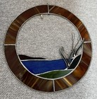 Vintage Stained Glass Window Hanging Or Suncatcher Round 10    Landscape