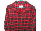 Men   s  Flannel Button Front Red black Plaid  Size Xl