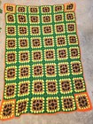 Vtg Afghan Throw Blanket Crocheted Orange Green Yellow Handmade Granny Square