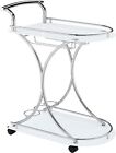 White Glass Metal Beverage Cart Serving Bar Rolling Wine Storage Portable Party