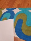 Awesome Rare Vintage Mid Century Retro 70s 60s Blu Olive Loop Waves Fabric  Look