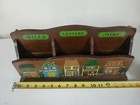 Vintage Wood Mail Organizer Bills Letters Misc Hand Painted Houses Wall Hanging