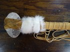 Native American Stone Head Tomahawk Axe Wood Handle  Fur Leather Vintage Replica