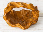 Vintage Primitive Burl Wood Basket Bowl Handled Hand Carved Rustic