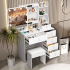 Dressing Table With Led Lighted 6 Drawers Vanity Desk Set   Stool Sliding Mirror