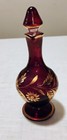 Beautiful Vintage Czech Cranberry And Gold Glass Decanter Excellent 