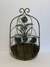 Metal Wall Hanging Woven Basket Flower Wicker Decor