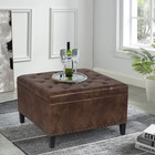 Large Square Storage Ottoman Bench  Pu Leather Tufted Upholstered Coffee Table F