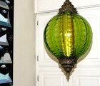 Vintage Mcm Green Glass Hanging Ball Swag Lamp Hollywood Regency 60s 70s