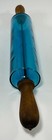 Depression Era Peacock Gem Blue Glass Rolling Pin With Wooden Handles