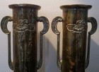Pair  2  Antique Beldray Brass Vases England Art   Crafts Vintage Embossed