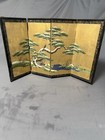 Vintage Japanese Folding Screen 4 Panel Gold Byobu Bird Scene As Is Repair