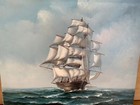 Vintage Marine Seascape Ship Full Mast At Sea Oil Painting By W  James