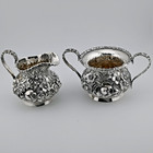 Sterling Silver Stieff Rose Creamer   Sugar Bowl Set Floral Repousse No 24