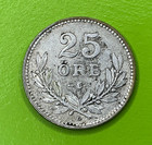 1934-g Sweden King Gustaf V  600 Silver 25 Ore Three Crowns Wreath Km  785