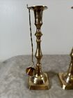 Pair Of Antique Brass Candlestick Candle Holders W  Hanging Snuffers