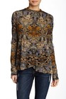 Free People New World Nouveau Blouse Top Lace Trim Abstract Print Size Xs Linen